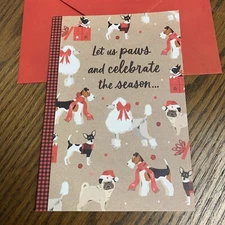 Merry Christmas Funny Dog Let Us Paws And Celebrate 5"x7" Hallmark Greeting Card