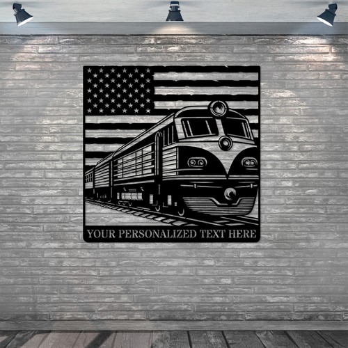Personalized Patriotic Train Metal Sign. Custom Vintage US Locomotive Wall Decor - Picture 5 of 6