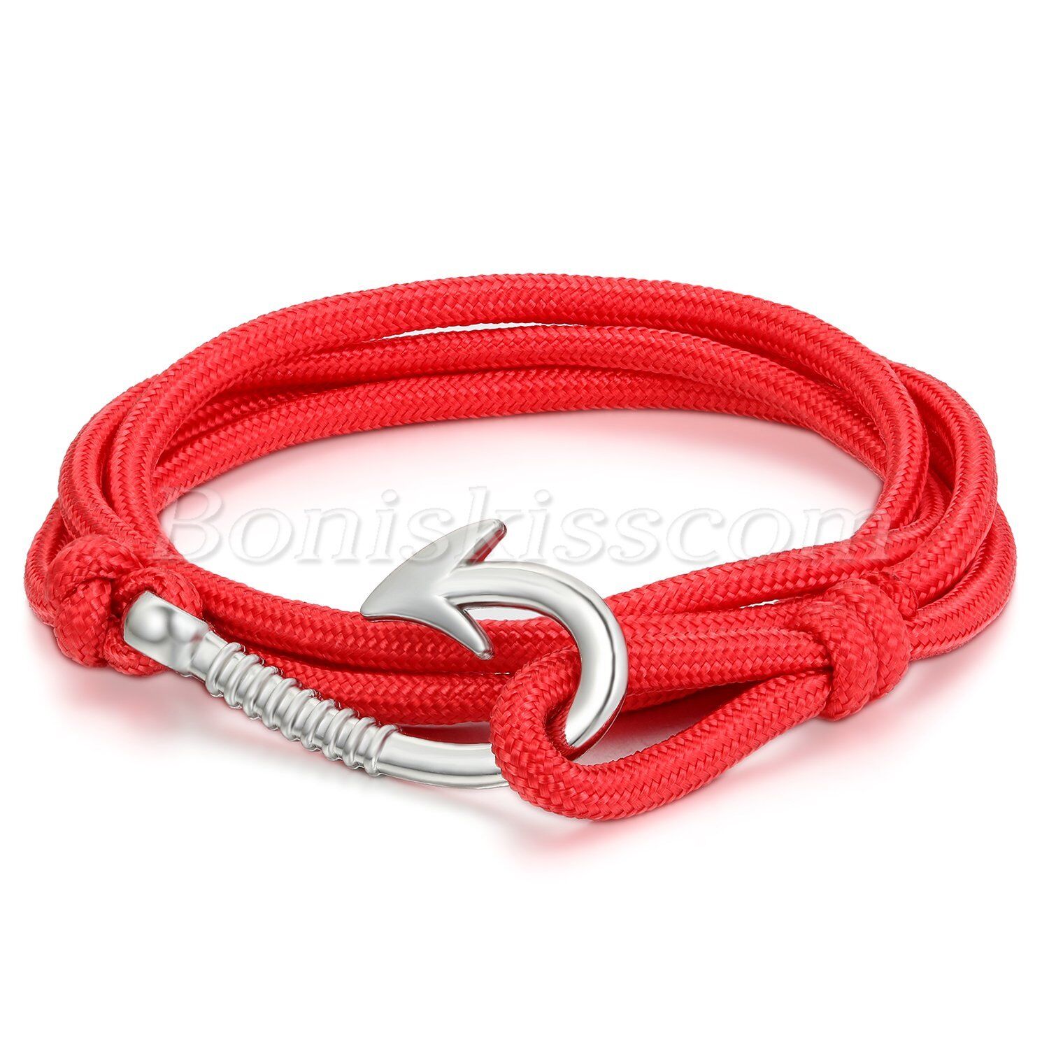 Men Women Mulitilayer Leather Twisted Wrap Fish Hook Bracelet Nautical Rope Cord