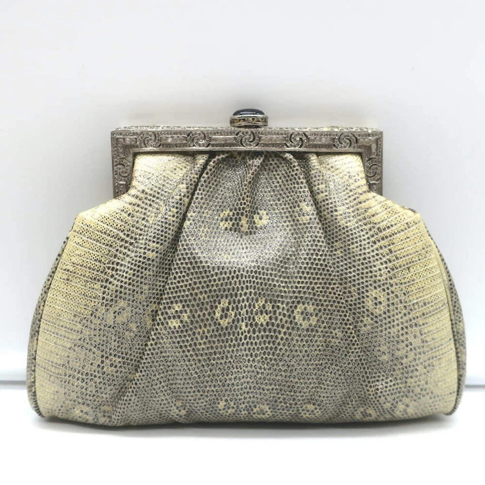 Bolso Bandolera Judith Leiber Anillo Lagarto Gris/Crema Mini Correa de Cadena Foto 4 de 4