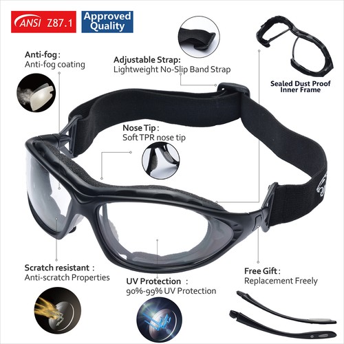 SAFEYEAR Safety Glasses Work Goggles Anti-Fog UV Scratch Adjustable Eye Protect - Picture 8 of 9