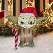 Gemmy 5' Star Wars Airblown Inflatable Christmas Star Wars Yoda In Santa Hat
