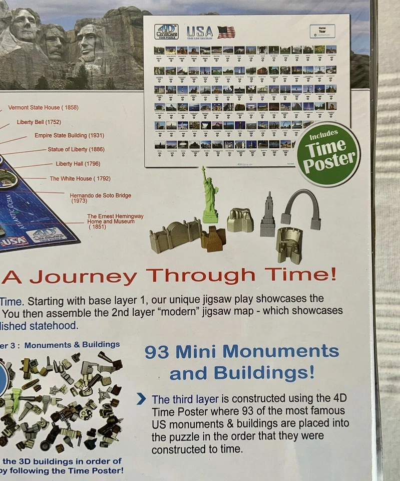 Rompecabezas de paisaje urbano 4D - Rompecabezas de historia a lo largo del tiempo de EE. UU. - 3 capas - 950 piezas NUEVO Foto 4 de 4