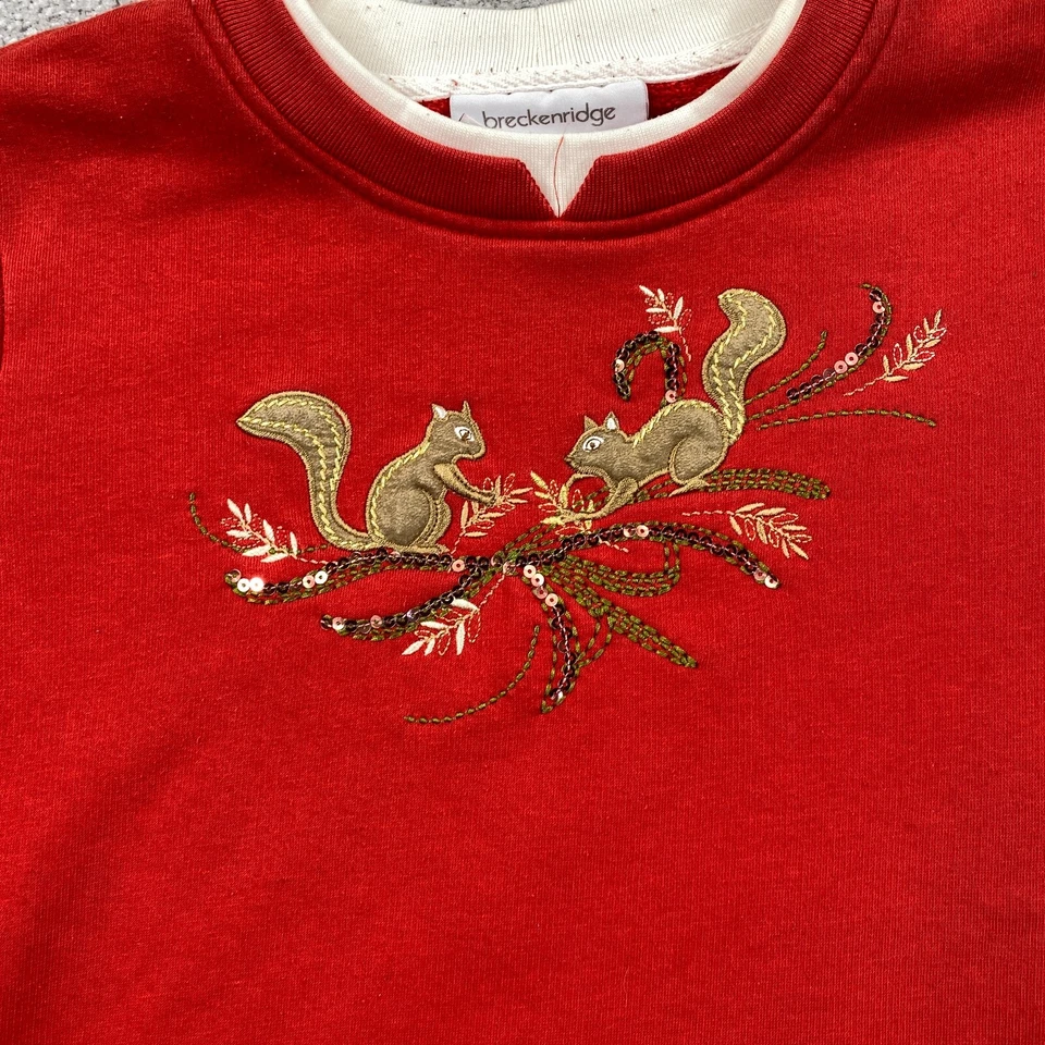 Винтажный Breckenridge женщин вышитые белки Crewneck толстовка размер L красный - Изображение 3 из 4