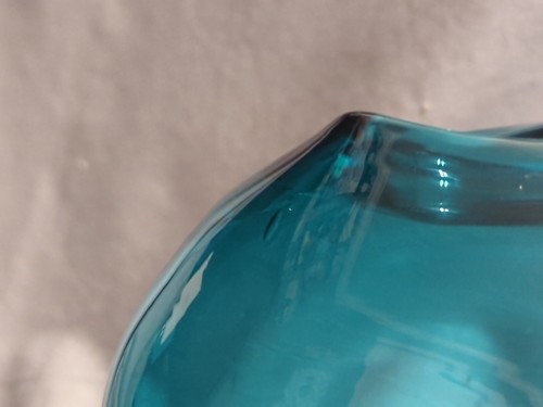 Unmarkierte Kunst Glaspflanzgefäß/Vase, handgeblasen, eingeklemmte Öffnung, 8 Zoll GEBRAUCHT - Bild 6 von 11