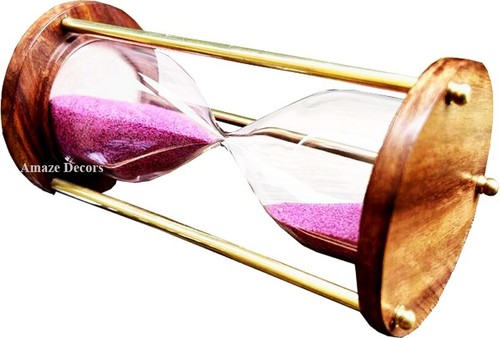 6" Pink Sand Antique Maritime Nautical DecorVintage Wooden Hourglass Sand Timer - Picture 2 of 5