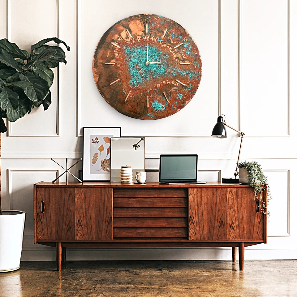 Reloj de Pared Grande Art Deco Mediados de Siglo Moderno Retro Silencioso Cobre Decoración de Pared Foto 2 de 4