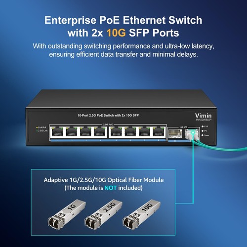 Switch PoE 10 Ports 2.5G Non Géré 8 Ports PoE 2.5G Base-T 2 Ports 10G SFP Swi... - Photo 5/8