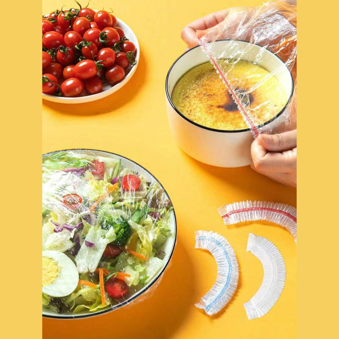 100Pcs Food Cover Disposable Plastic Wrap Elastic Food Covers For Fruit Bowl Cup