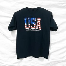 USA Mens Made in America 2017 Navy Blue T Shirt Size XL Patriotic Stars Flag