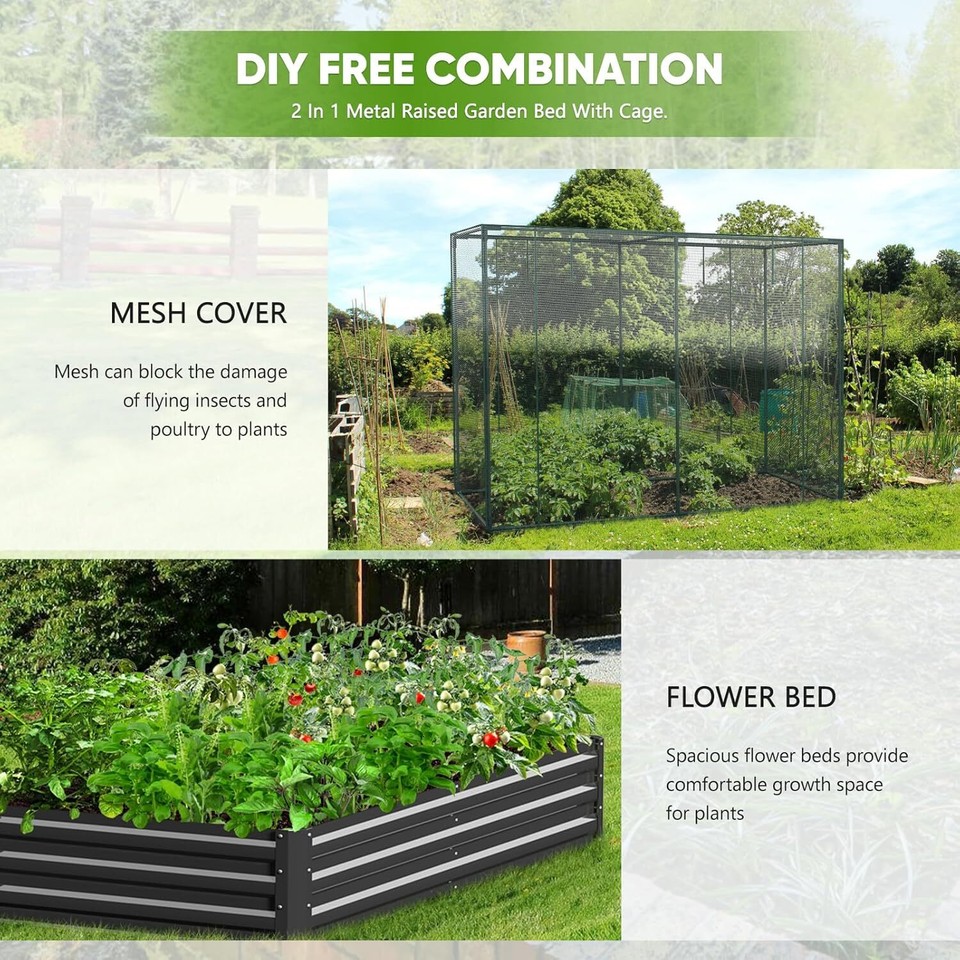 NAIZEA Raised Garden Bed with Crop Cage Planter Box & Plant Protection ...