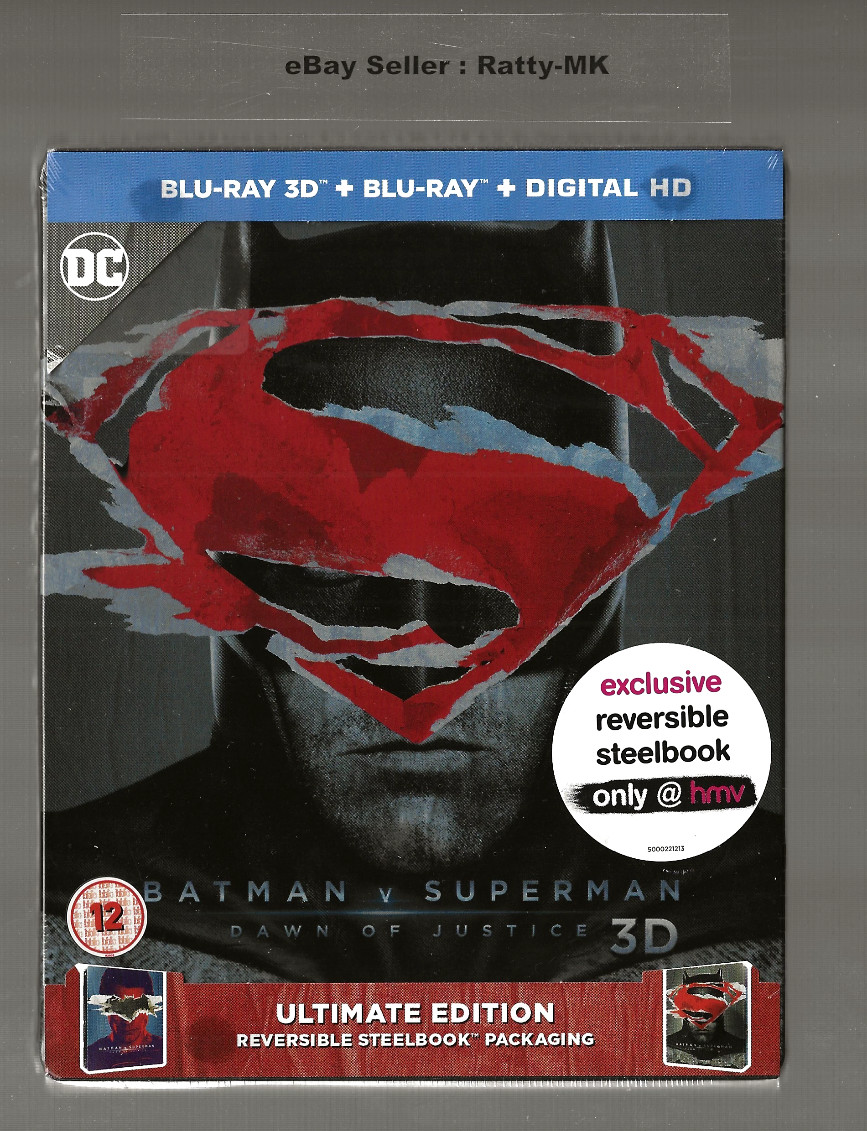 BATMAN V SUPERMAN : DAWN OF JUSTICE - UK EXCLUSIVE 3D + BLU RAY STEELBOOK - NEW