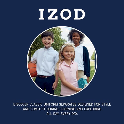 IZOD Young Men's Long Sleeve Button-Down Oxford Shirt Uniform - Picture 3 of 7