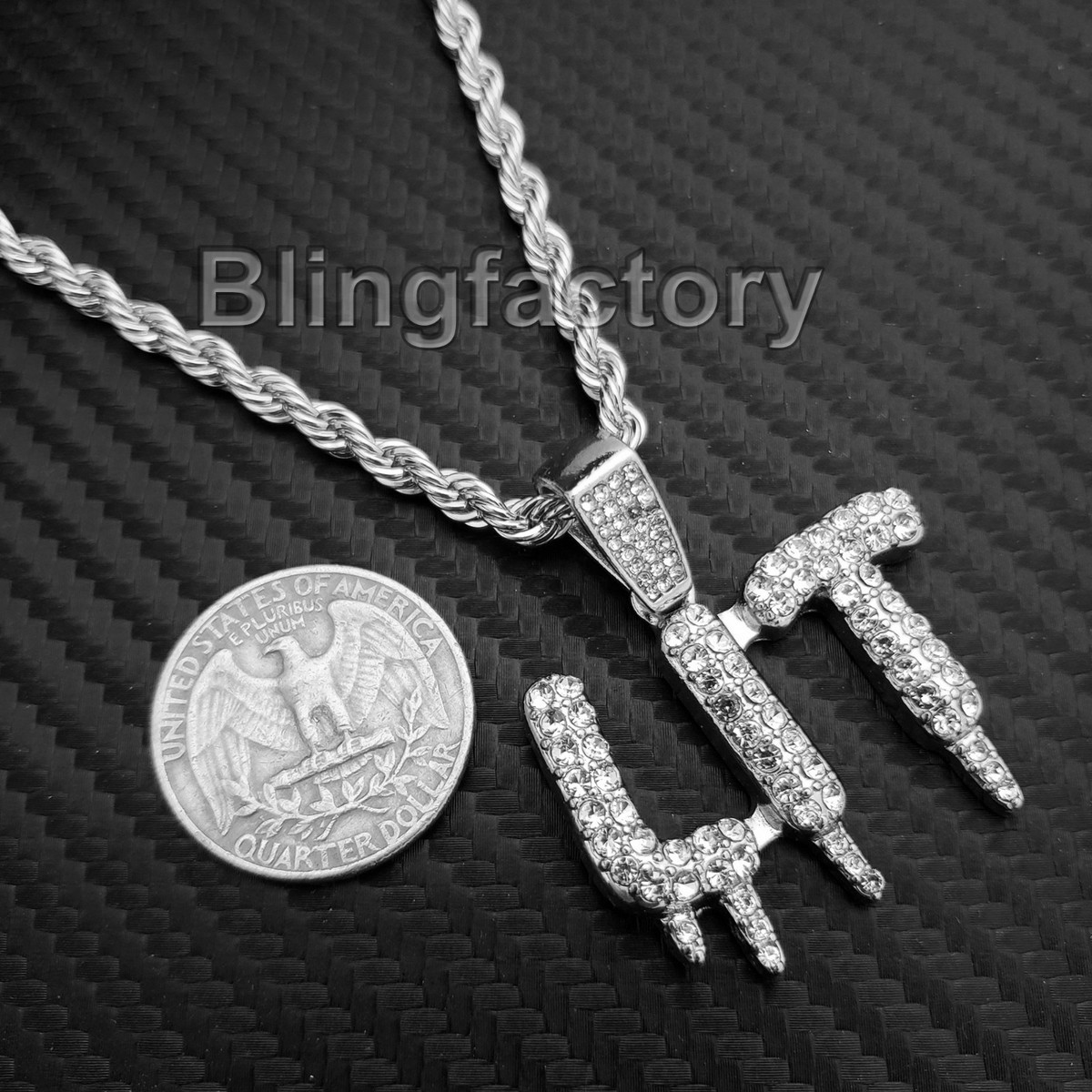 Hip Hop Iced Lab Diamond $ Symbol Drip Pendant & 4mm 24 Rope Chain