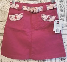 Tommy Hilfiger Girl's Pink Jean Denim Skirt Adjustable Waist floral details 6x