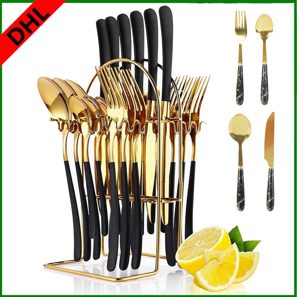 Gold Besteck Set Edelstahl 24 Teile für 6 Personen Rostfrei Spülmaschinenfest DE