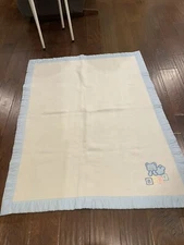 Vtg Baby Blanket Blue Teddy Bear Blocks Cuddle Time