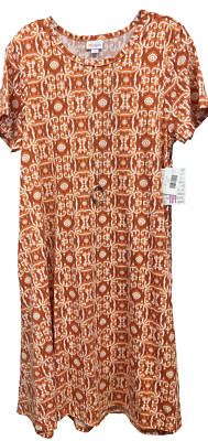 NWT LuLaRoe Medium Orange White Gold Aztec Jessie Swing Dress with pockets