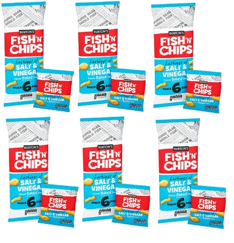 PACK OF 36 Burtons Fish N Chips Salt And Vinegar Flavoured Crisps 25g