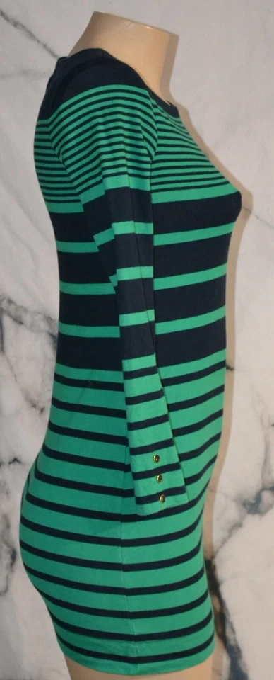 BANANAREPUBLIC зеленый синий в полоску платье XXS длинные рукава 100% хлопок без подкладки - Изображение 4 из 4