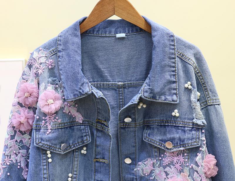 ALTRA Giacca Denim Donna Ragazza Fiore 3D Fiore Perla Denim Jeans Cappotto