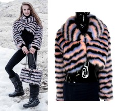 Alex Max Am1352 Black And Pink Faux Fur Short Jacket - From Florence, Italy