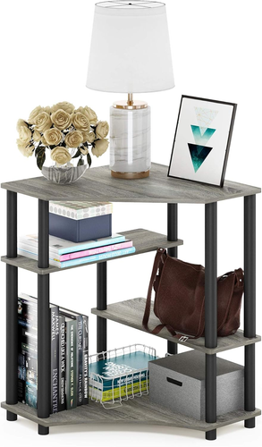 Turn-N-Tube Space Saving Corner Desk, French Oak Grey/Black - Picture 5 of 12