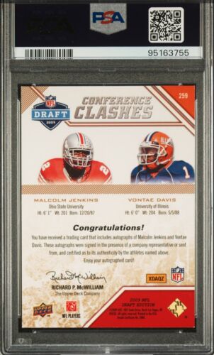 2009 Upper Deck — Malcolm Jenkins / Vontae Davis — ROOKIE — PSA 8, Auto 9 (#/50) - Picture 2 of 3