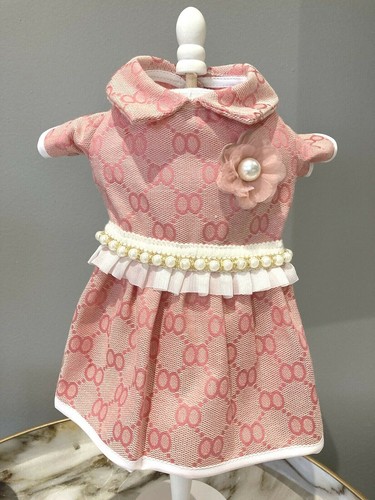 S Yorkie Welpe Pomeranian Pudel Chihuahua süßes Designer G G Perlenrosa Kleid