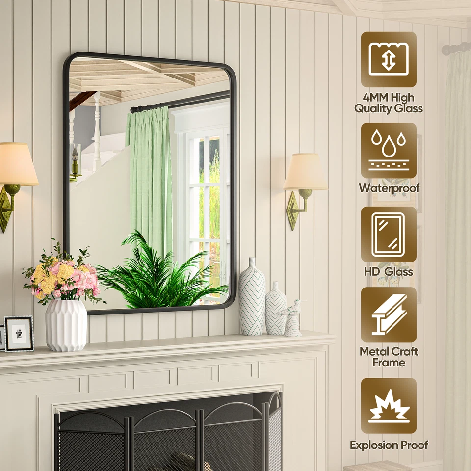 Black Metal Framed Bathroom Mirror for Wall 22x30 Inch Rectangle Vanity Mirror - Image 4 of 4