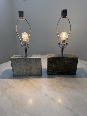 Pair of Crate & Barrel Orda Modern Stone Slate Table Lamps Rectangle - NO Shades