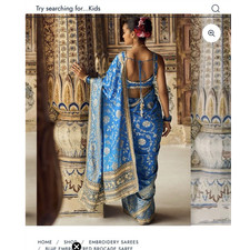 Lashkaraa Blue Gold Embroidered Brocade Saree for Women, Free Size