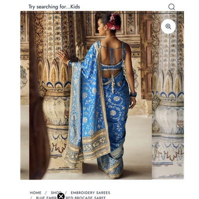Lashkaraa Blue Gold Embroidered Brocade Saree for Women, Free Size