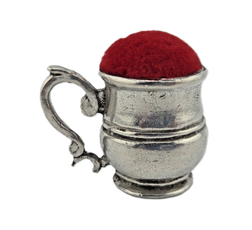 Pewter Pin Cushion Tankard Sewing Red Vintage