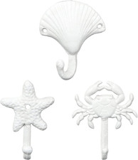 Starfish Seashell Crab Decorative Wall Hooks, 3PCS Beachy Themed Cast Iron Coat