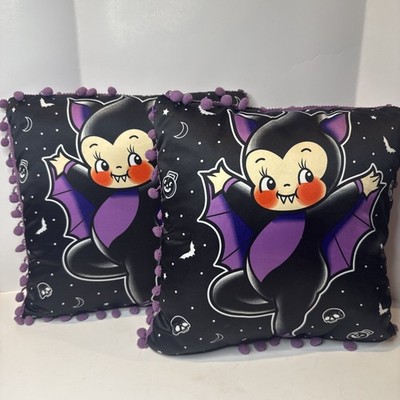 Sourpuss Bat Kewpie pillows Purple 12in. By 12in.
