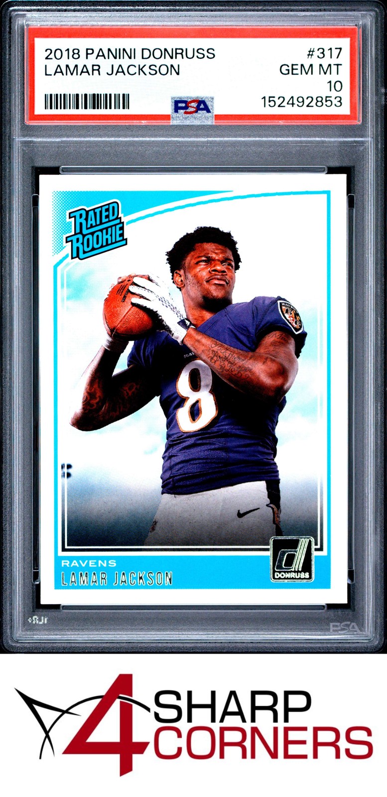 2018 PANINI DONRUSS #317 LAMAR JACKSON RC RATED ROOKIE PSA 10