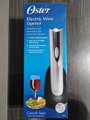 Oster Cordless Electric Wine Bottle Opener with Foil Cutter Silver NEW IN BOX