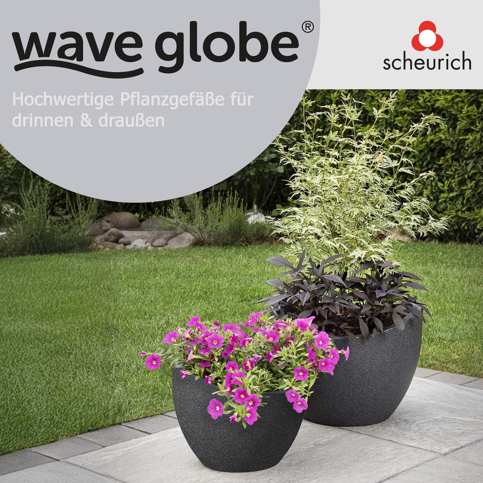 Wave Globe Pot de Fleurs Finition Granit Noir au Design Épuré