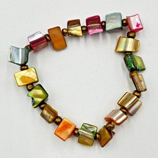Vintage Boho Multi-Color Mother Of Pearl Shell Beaded Stretch Bracelet Classic