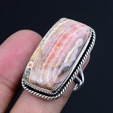 Rhodochrosite 925 Silver Plated Handmade Ring of US Size 8