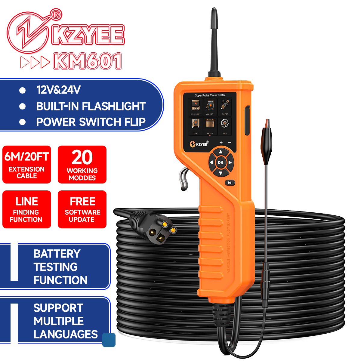 12V 24V Automotive Circuit Tester Probe Kit for DC AC Voltage Testing