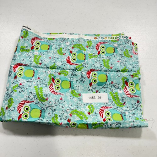 benartex fabric cotton green owls frosty forest holiday 43x27 4773 - Picture 7 of 8