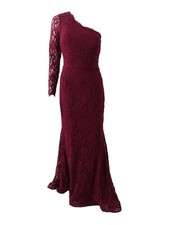 X By Xscape Women's One-Shoulder Lace Gown (8, Burgundy)