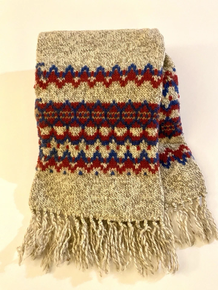 Vintage 60s Pendleton Fair Isle Pure Virgin Wool Scarf  USA Beige Blue Red READ - Image 2 of 4