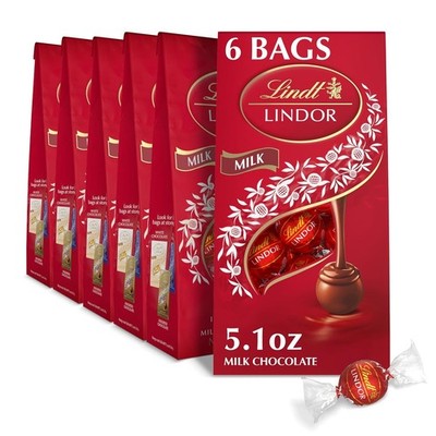 Lindt LINDOR Milk Chocolate Truffles, Milk Chocolate Candy 5.1 oz. Bag (6 Pack)