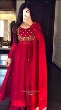 New Launching Red Heavy Faux Georgette Gown Bottom With Dupatta For Wedding Wear