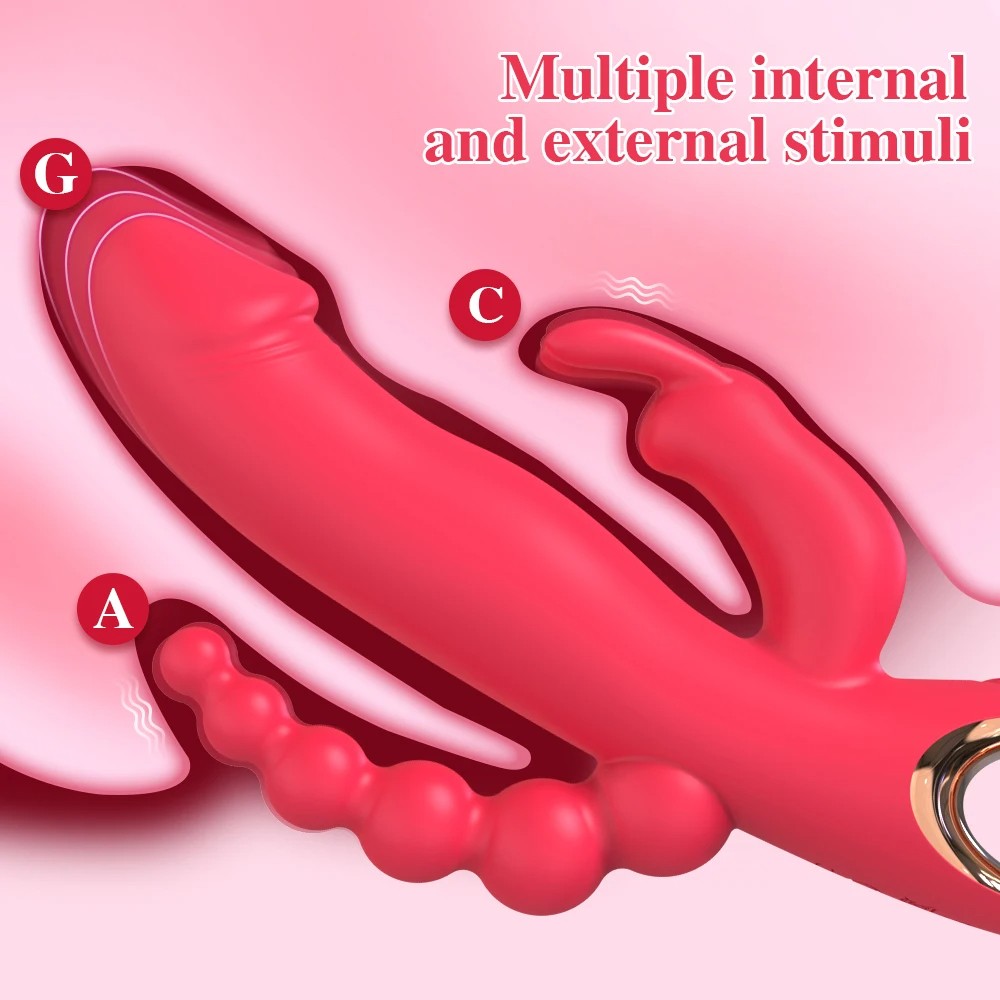3 in 1 Thrusting Rabbit Vibrator G-Spot Clit Anal Dildo Massager Women Sex Toys