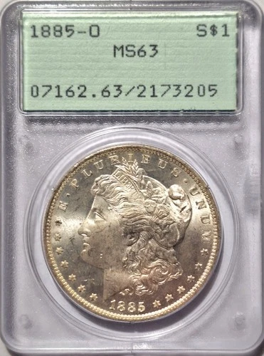 1885-O Morgan Silver Dollar PCGS MS 63 OGH Rattler