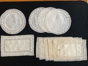 10 Antique Flanders, Binche Bobbin Lace Cocktail Coasters, 4 round, 6 rectangle